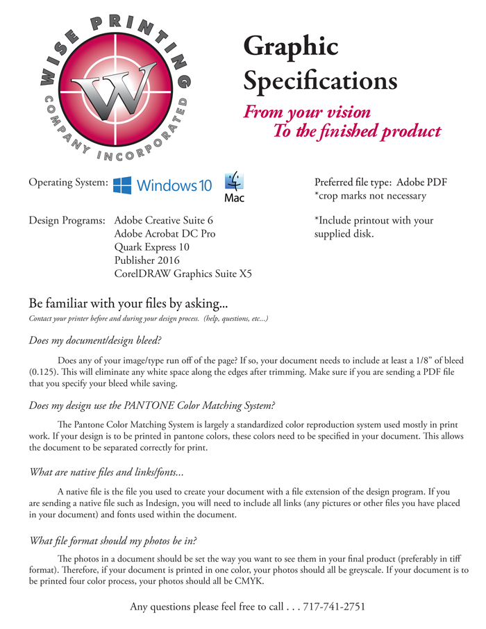 wise printing company york pa graphic specifications 741 spec sheet